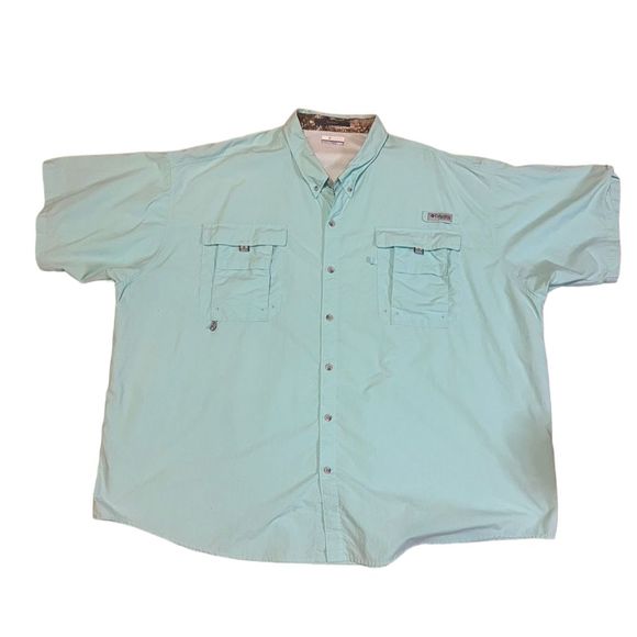 Columbia PFG Bahama II Men's 5X Aqua Short Sleeve Button-Up Fishing Shirt - Picture 1 of 6